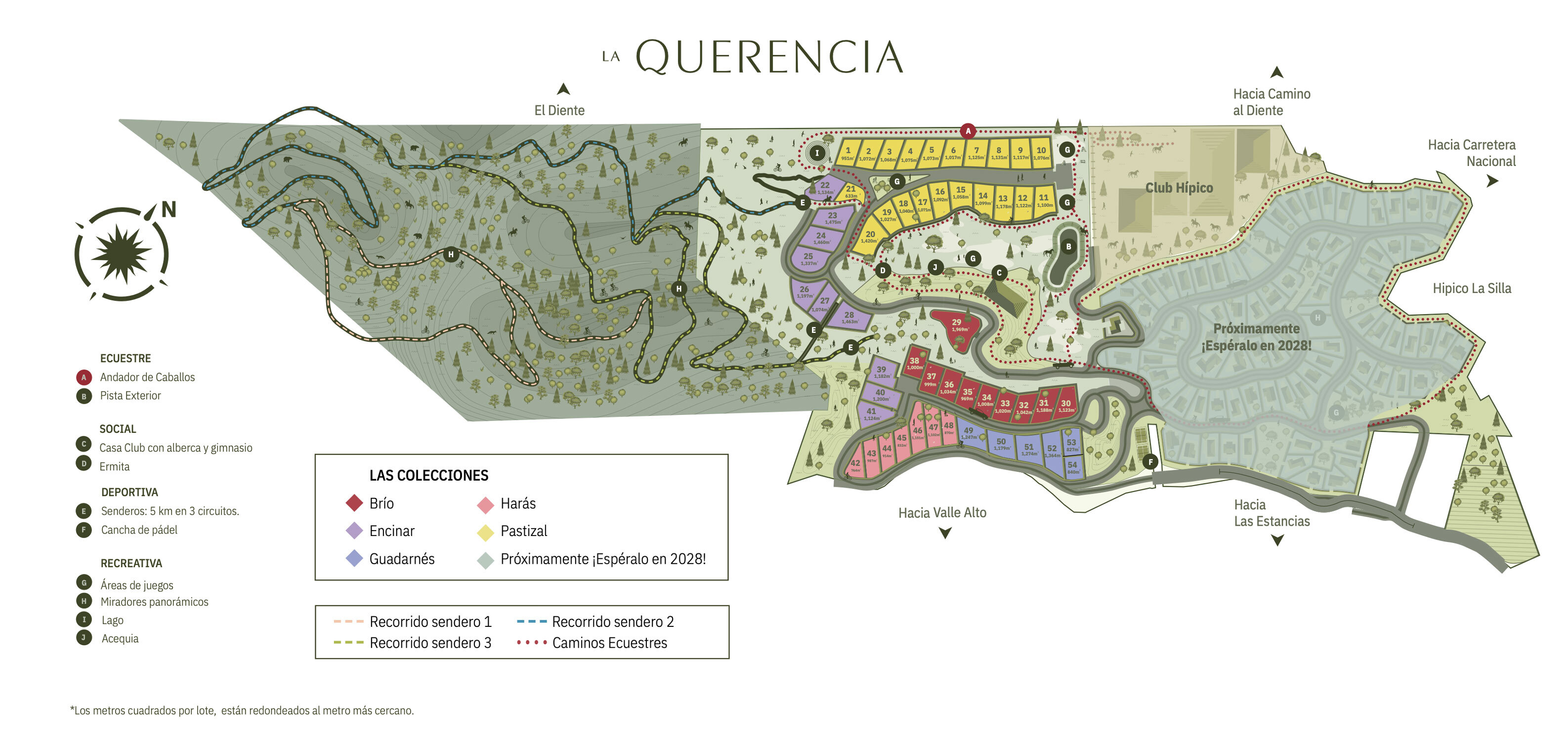 Plano maestro de La Querencia con las 54 lotes y sus colecciones