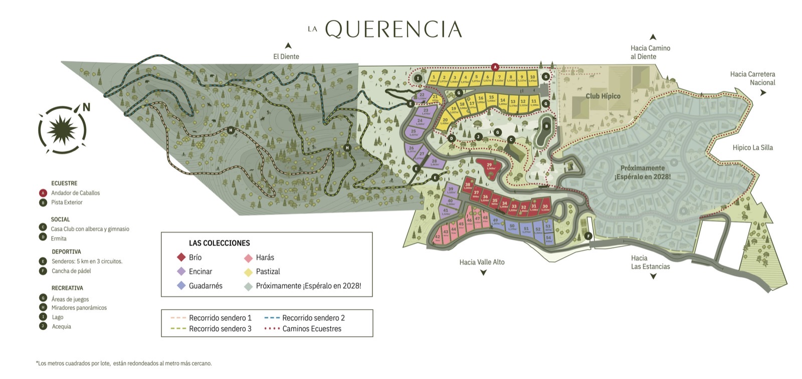Plano maestro de La Querencia con las 54 lotes y sus colecciones